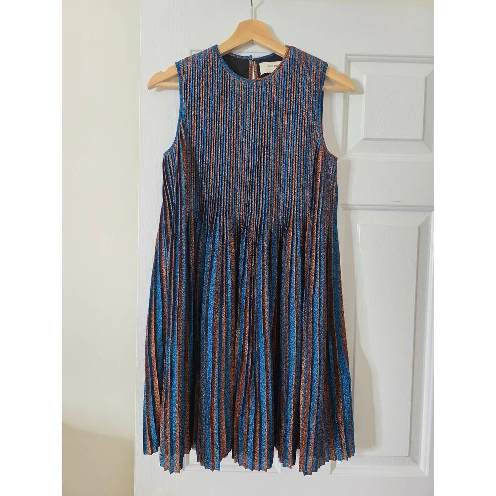 Golden Goose Blue / bronze metallic 2020 Astrid Pleated Striped Sleeveless Lurex